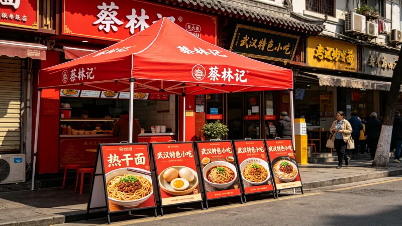 武汉蔡林记连锁餐饮户外遮阳伞与广告帐篷定制案例项目图片
