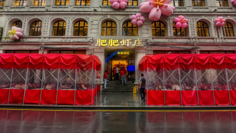 武汉肥肥虾庄连锁餐饮户外遮阳伞与广告帐篷定制案例项目图片