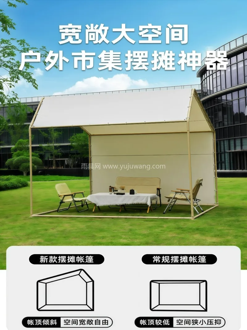 牛津布材质 · 双针工艺 ·钢结构 本款户外斜顶摆摊位集市帐篷由武汉本土大型 - 详情图