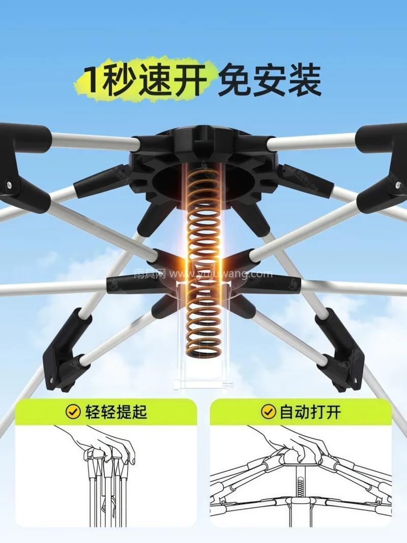 黑胶牛津布 · 玻璃钢 · 牛津布 武汉本地大型雨具供应链供货六角全自动帐篷 - 详情图