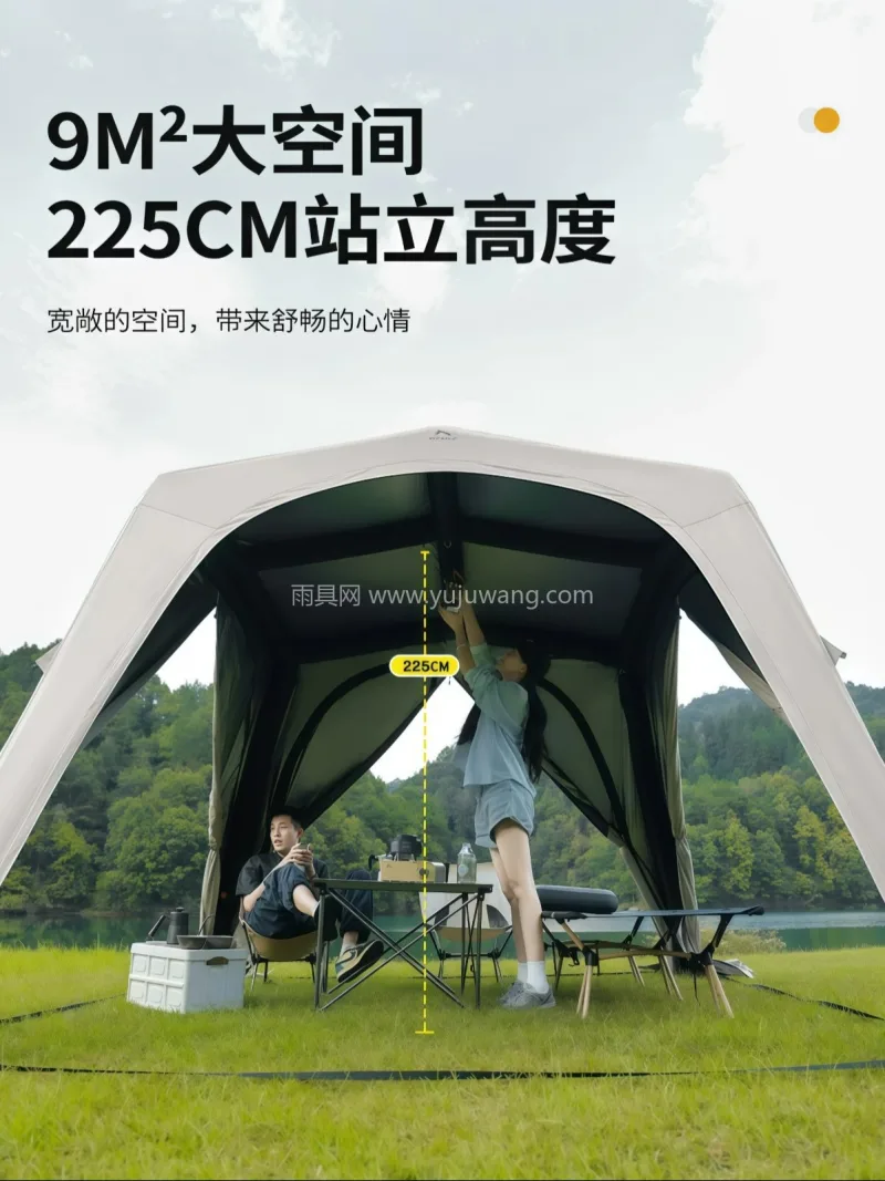 钛黑胶抗撕裂格子牛津布 · 钛银胶抗撕裂 本款钛黑胶自动充气穹顶天幕帐篷，由武汉本 - 详情图