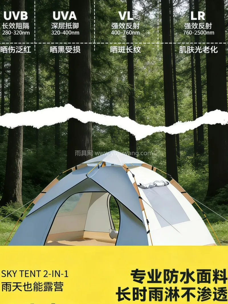 PE防水布 · 玻璃纤维杆 · 210D 本款户外自动速开免安装帐篷，由武汉本土大 - 详情图