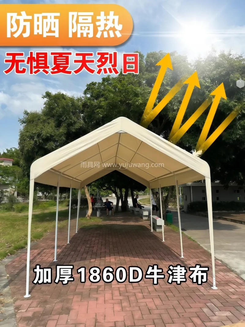 牛津布材质 · 镀锌钢管 · 一体式脚柱 本款 33 米网红集市摆摊专用帐篷，由武 - 详情图