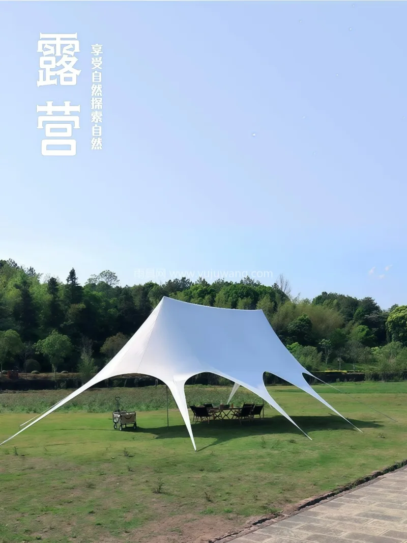 荷叶仿生拒水面料 · 珍珠白镀锌钢管 · 本款白色双顶户外遮阳天幕帐篷，由武汉本地 - 详情图