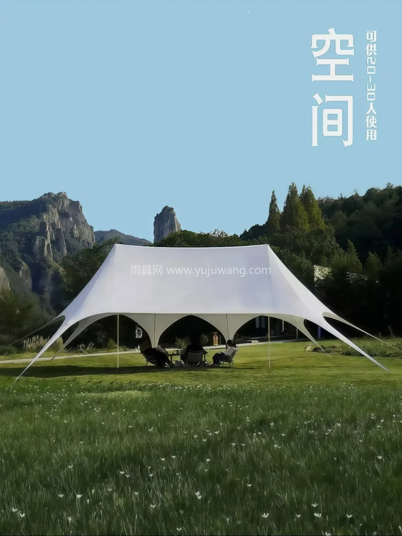 荷叶仿生拒水面料 · 珍珠白镀锌钢管 · 本款白色双顶户外遮阳天幕帐篷，由武汉本地 - 详情图