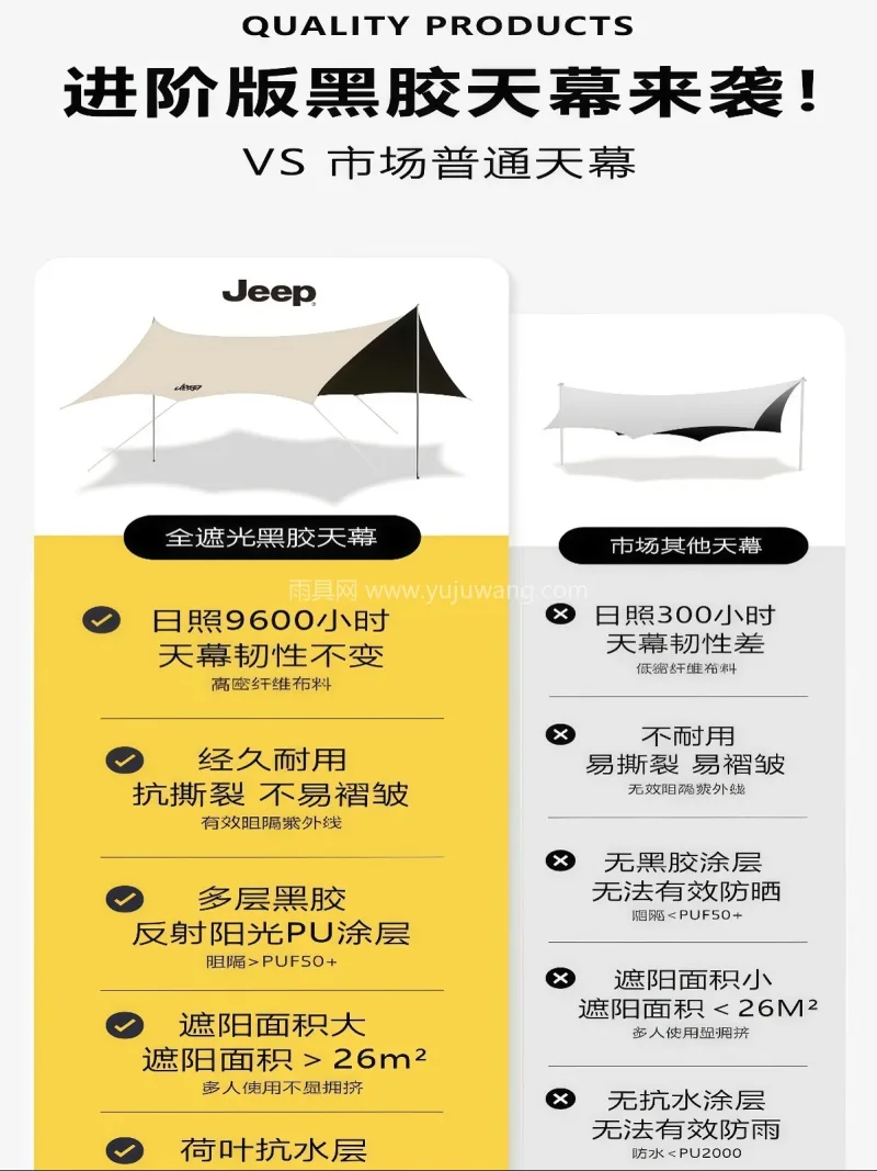 210D高支高密牛津布+加厚全遮光黑胶涂 武汉本地帐篷供应链供货黑胶天幕帐篷户外六 - 详情图