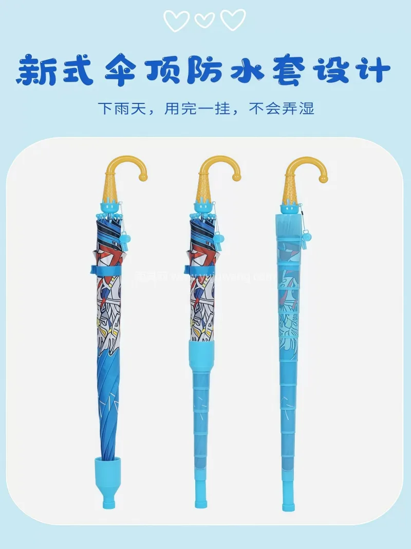 黑胶+玻纤 · 防晒防水 本款自动儿童雨伞由武汉雨具供应链服务专业 - 详情图