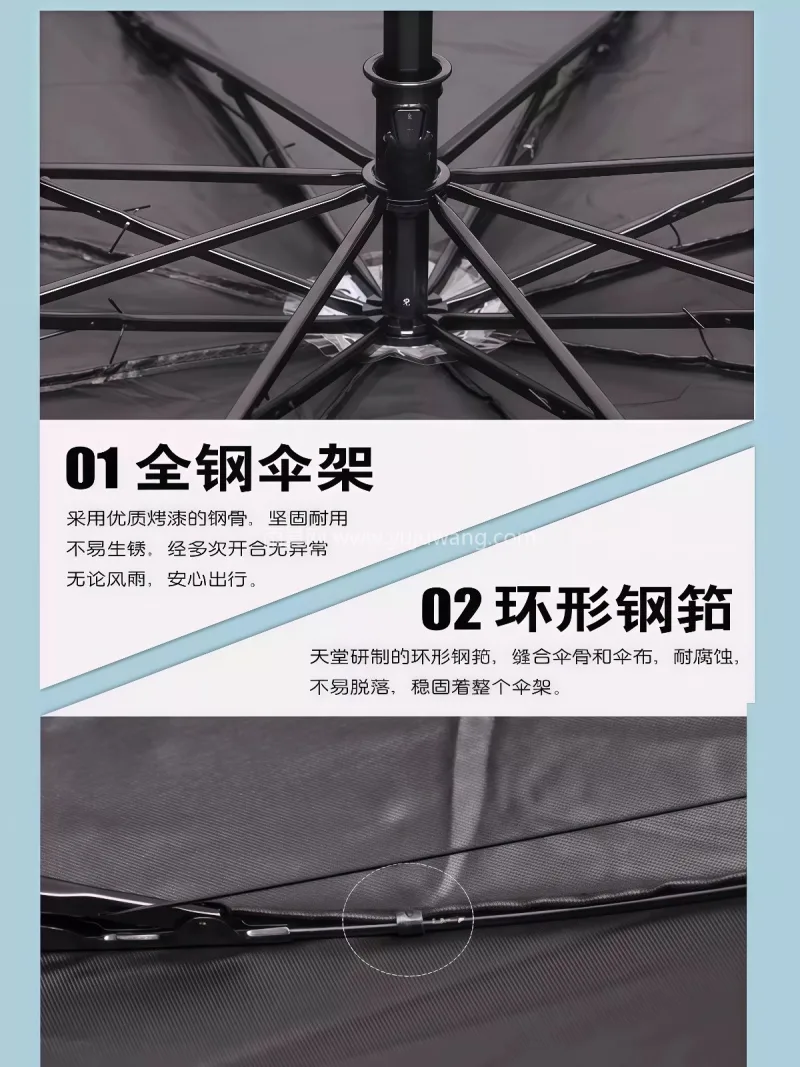 黑胶布料 · 全钢伞架 · 环形钢筘 武汉大型雨具源头供应链供货黑胶蕾丝晴雨伞 - 详情图