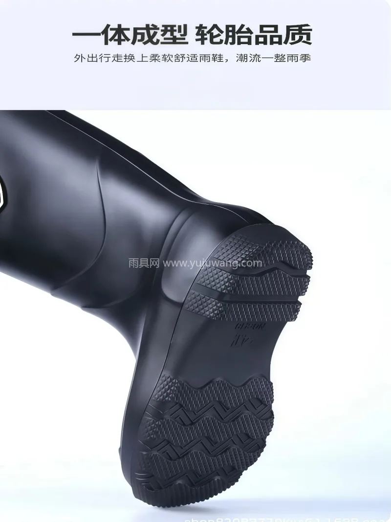 PVC材质 · 可拆卸棉套 · 一体成型 武汉大型雨具源头供应链供货男士磨砂黑雨鞋 - 详情图