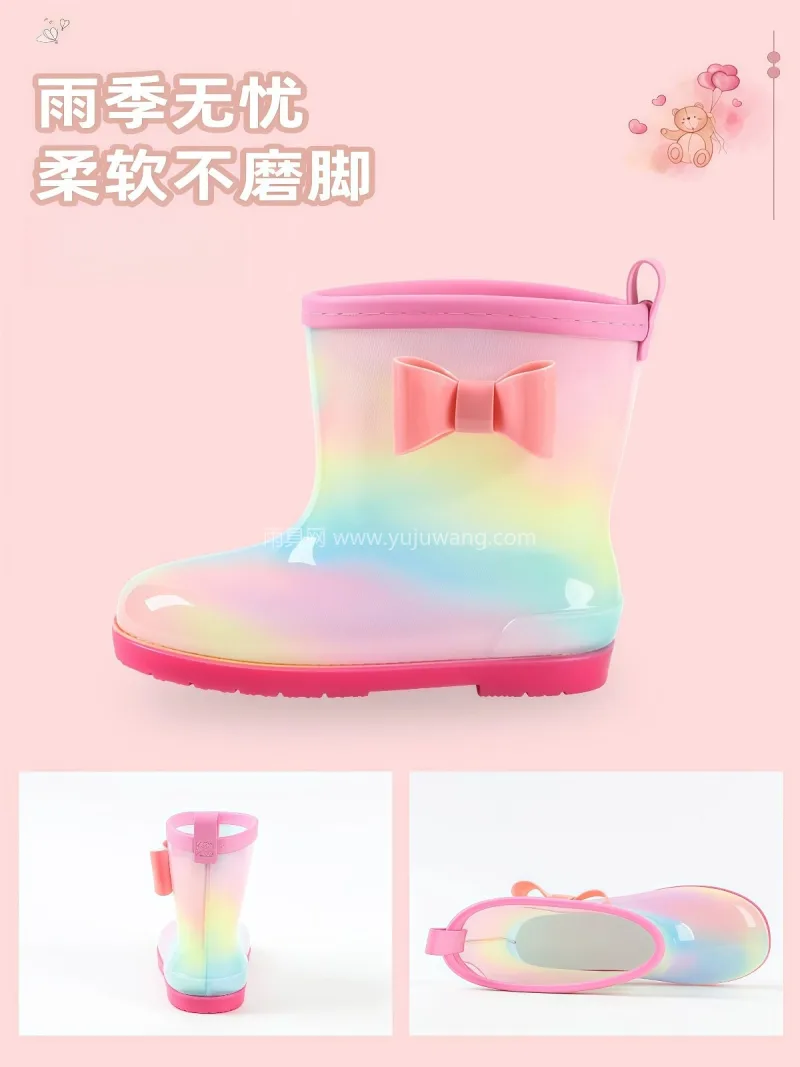 PVC材质 · 硅胶鞋底 · 防撞鞋头 武汉大型雨具供应链供货公主风女童雨鞋，专 - 详情图