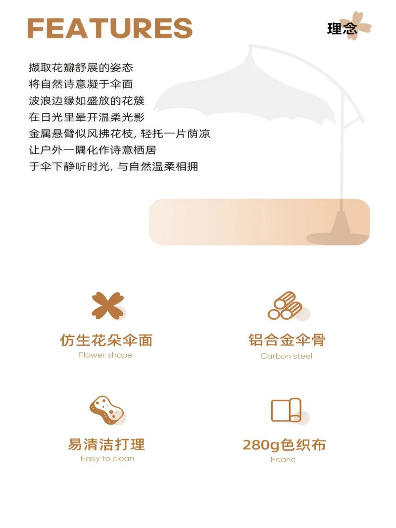 伞面280g/㎡高密度涤纶色织布 · 8 武汉雨具制造厂家专注户外太阳伞、庭院遮阳 - 详情图