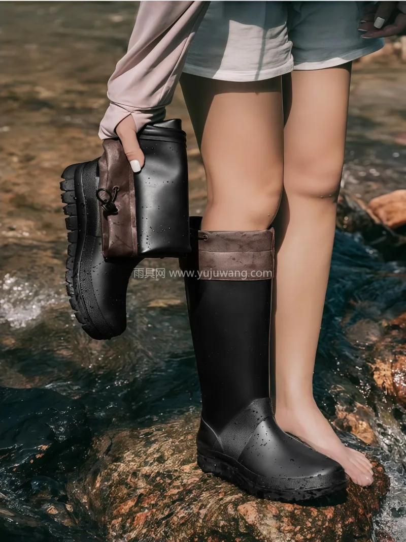 EVA材质 · 可拆卸棉套 · 皮质松紧 武汉大型雨具供应链供货户外折叠情侣款雨靴 - 详情图