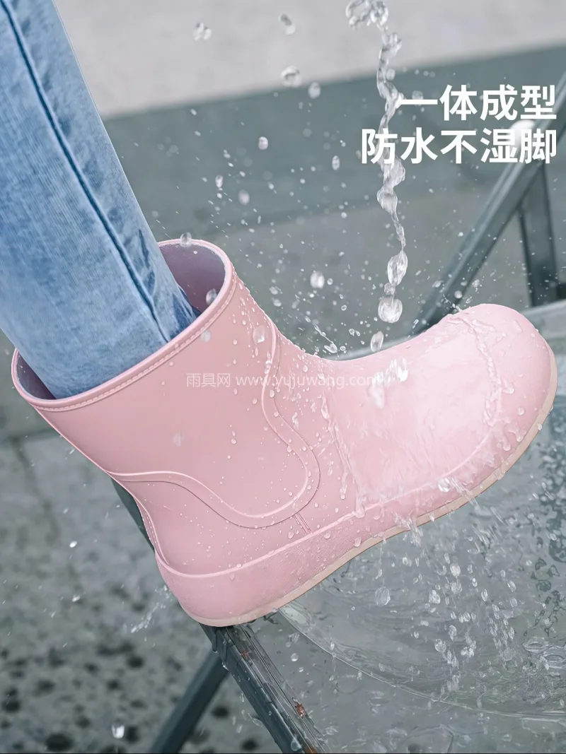 一体成型 · 可拆卸加绒棉套 · PVC 武汉大型雨具供应链供货时尚短筒女士雨鞋， - 详情图