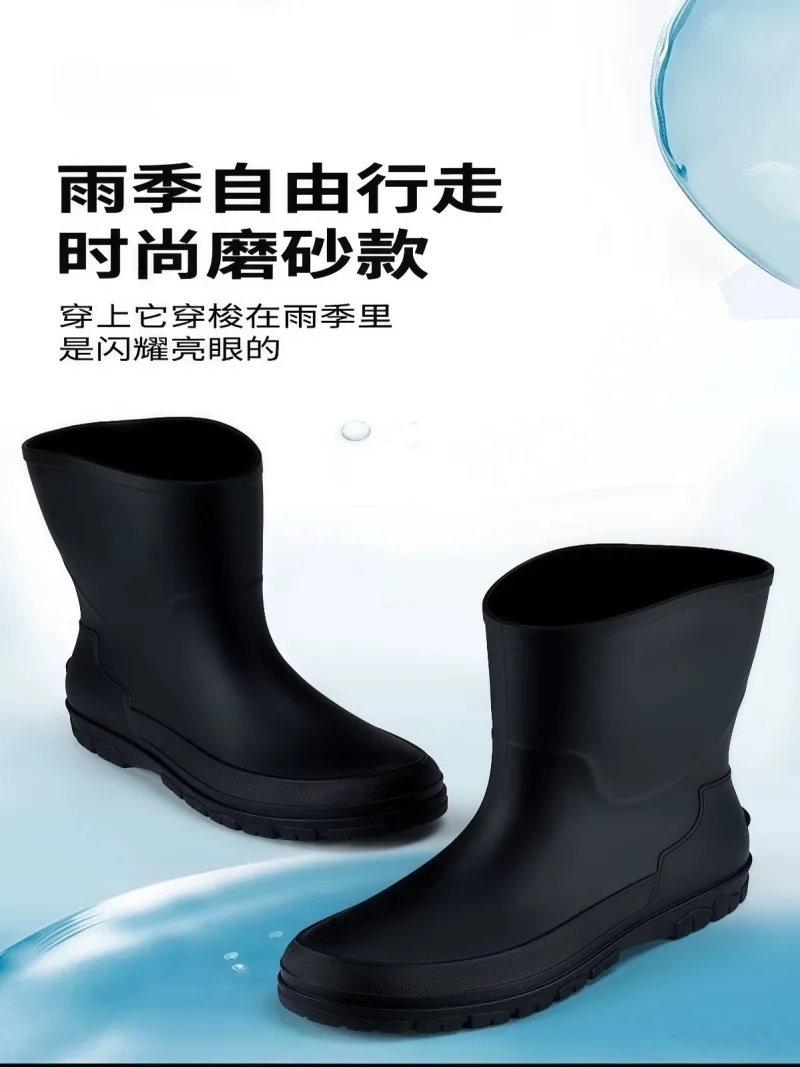 加密纺织内里 · 可拆卸棉套 · 一体成 本款男士防水防滑雨靴，为武汉大型专业雨具 - 详情图