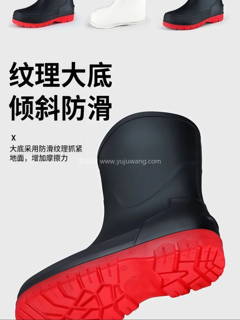 加密纺织内里 · 可拆卸棉套 · 一体成 本款男士防水防滑雨靴，为武汉大型专业雨具 - 详情图