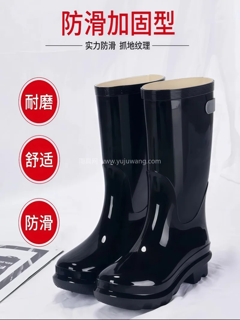 增高鞋跟 · 舒适内里 · 圆润鞋头 · 本款男士雨鞋为武汉大型专业雨具生产供应链 - 详情图