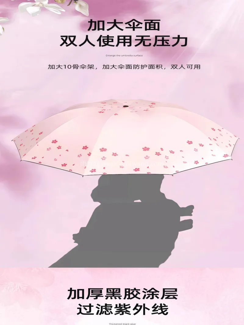 黑胶图层 · 高密拒水伞面 · 加固伞架 本品为双人晴雨两用折叠伞，武汉本土大型雨 - 详情图