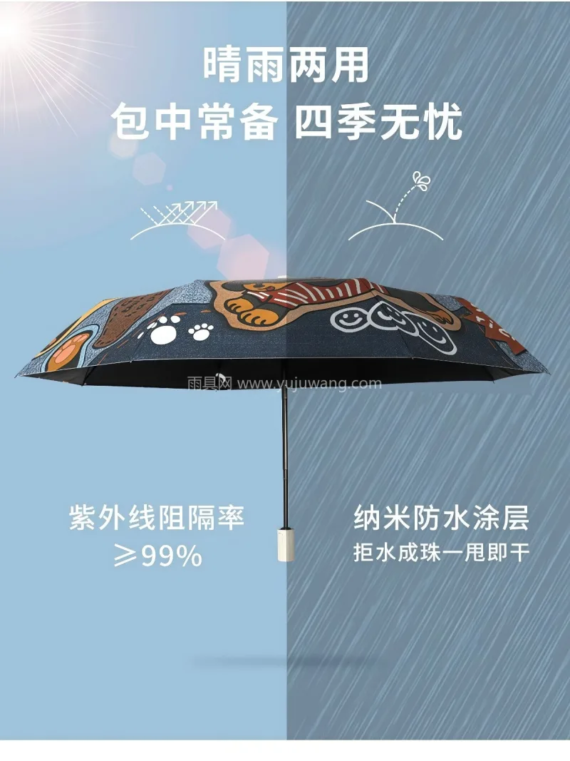 190T高密度碰击布 · 防晒指数达UP 这款牛仔腊肠狗主题晴雨伞，由武汉大型专业 - 详情图
