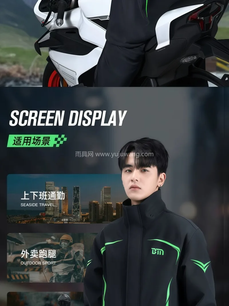S级防大暴雨 · 强效抗风 · 久穿不闷 武汉源头雨具供应链供货男款摩托车骑行服雨 - 详情图