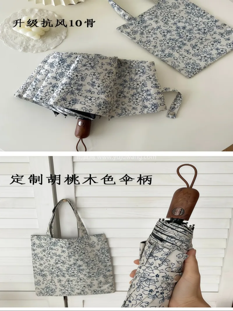 晴雨两用 · 有效阻隔 99% 紫外线 武汉本地雨伞供应链服务直供复古碎花弯柄晴 - 详情图