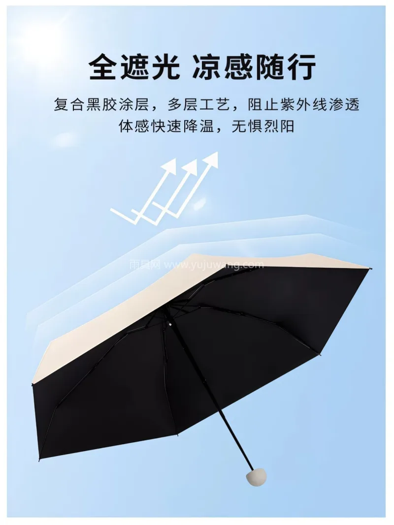 复合黑胶涂层 · 抗风防雨 · 简易便携 武汉源头雨伞供应链服务直供五折迷你胶囊伞 - 详情图