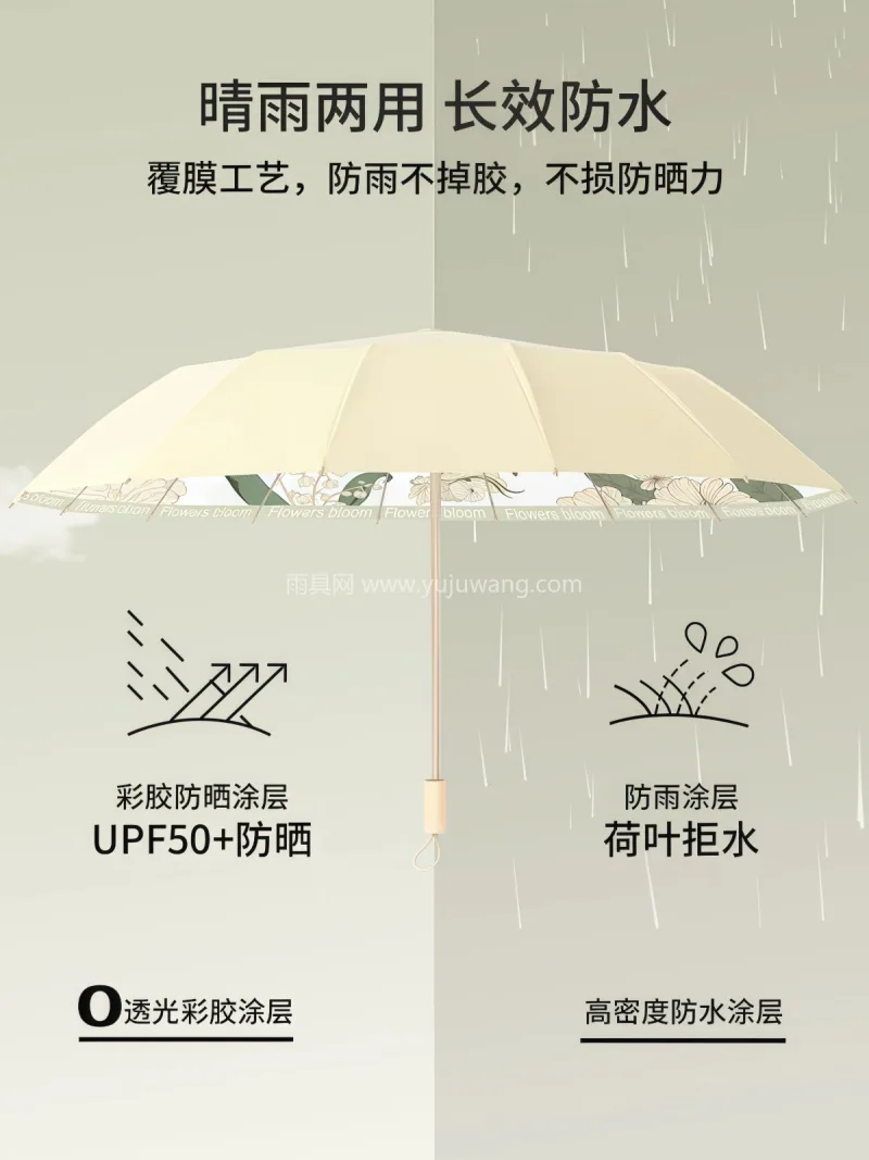 16骨抗风合金伞骨 · 彩胶防晒图层 · 武汉源头雨伞供应链服务直供 16 骨折叠 - 详情图