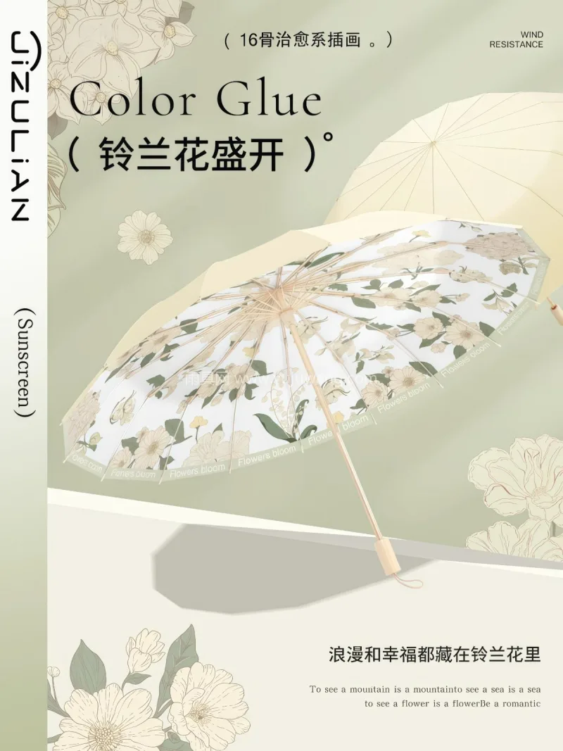 16骨抗风合金伞骨 · 彩胶防晒图层 · 武汉源头雨伞供应链服务直供 16 骨折叠 - 详情图