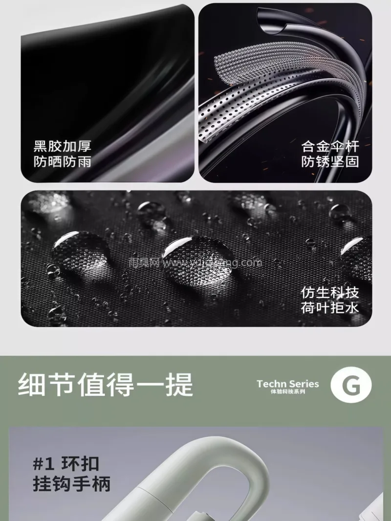韧性伞骨 · 环扣手柄 · 加大伞面 · 武汉本土大型雨伞供应链服务直供环扣便携全 - 详情图