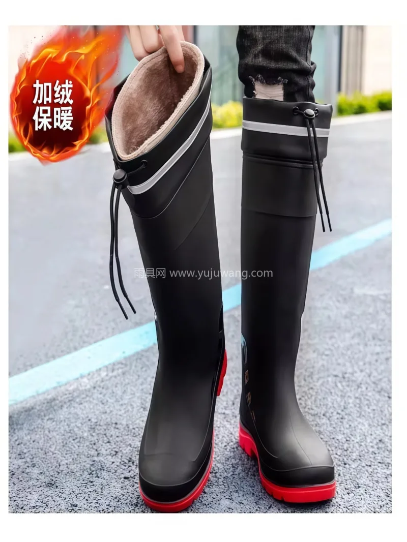 防滑加厚鞋底 · 收口设计 · 一体成型 武汉大型雨具供应链供货，德系工艺男款雨鞋 - 详情图