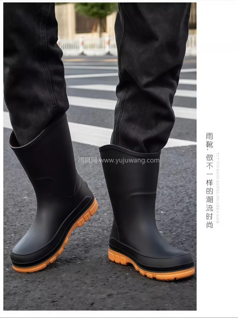 防水鞋面 · 干燥舒适 · 防滑耐磨 · 武汉专业雨具厂家推出德系男士中筒雨鞋，鞋 - 详情图