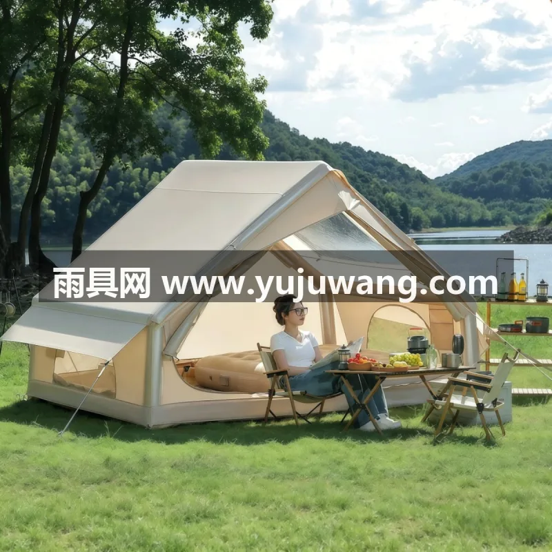 150D钛黑涂银牛津布 · PVC充气柱 · 牛津布 武汉本地大型雨具供应链供货全自动充气帐篷，一键充气