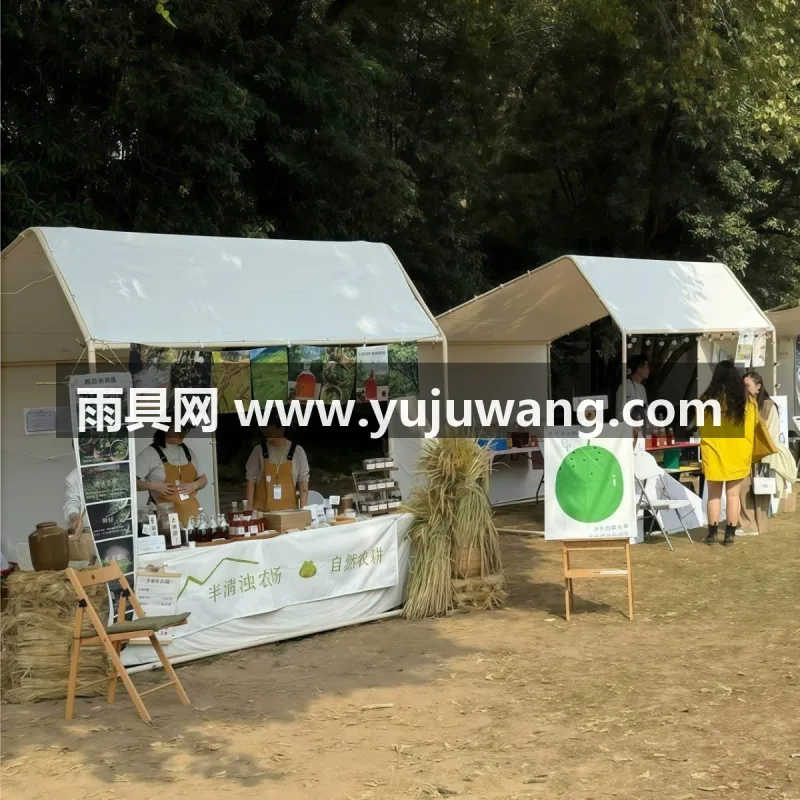 牛津布材质 · 双针工艺 ·钢结构 本款户外斜顶摆摊位集市帐篷由武汉本土大型雨伞供应服