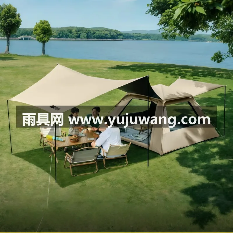 涤纶 · 玻璃钢 · 哑光PE防水布 武汉本地大型雨具供应链供货帐篷天幕二合一露营装备，