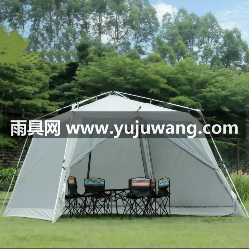 150D牛津布 · 黑胶防晒面料 本款全自动速开钛黑胶穹顶天幕帐篷，由武汉本土大型专