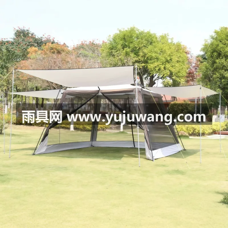 牛津布 · 玻璃纤维杆 本款超大穹顶帐篷天幕二合一产品，由武汉本地大型专业