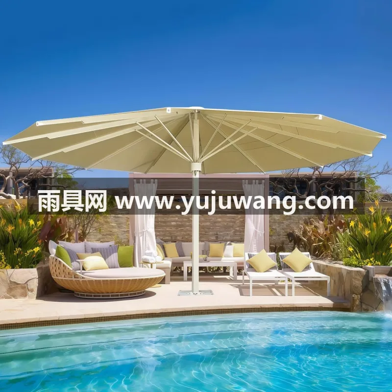 高密色织涤纶布 · 加厚航空级铝合金伞杆 · UPF50+防紫外线 武汉雨具供应链服务商直供大型户外太阳伞，涵盖罗马伞
