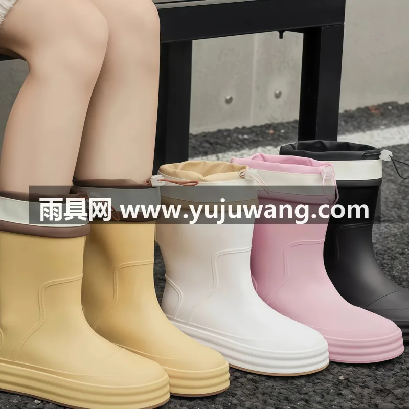 PVC材质 · 升级收缩设计 武汉大型雨具源头供应链供货女款中筒雨鞋，兼顾日常外