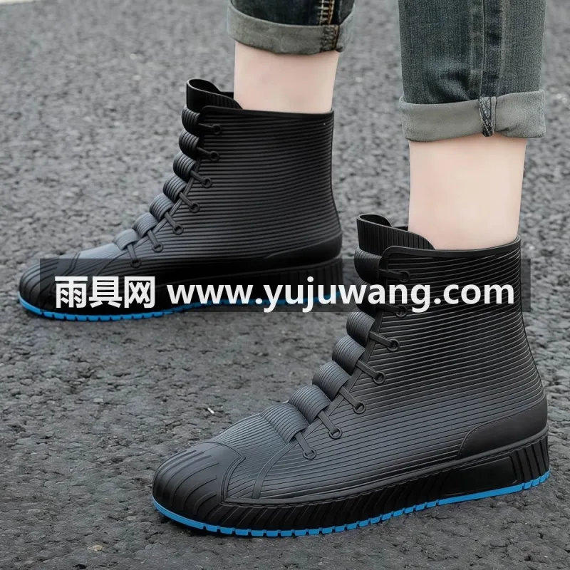 PVC材质 · 舒适透气内里 · 耐磨防滑鞋底 武汉大型雨具源头供应链供货男士中筒雨鞋，专为外卖骑