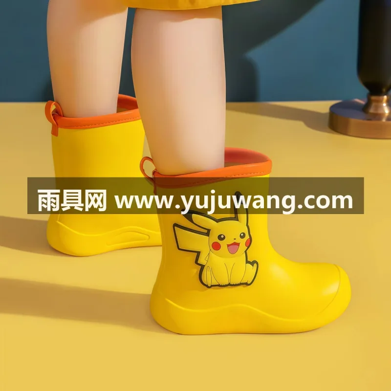 EVA材质 · 可拆卸棉套 · 轮胎式防滑鞋底 武汉大型雨具供应链供货皮卡丘主题儿童雨鞋，男童女童