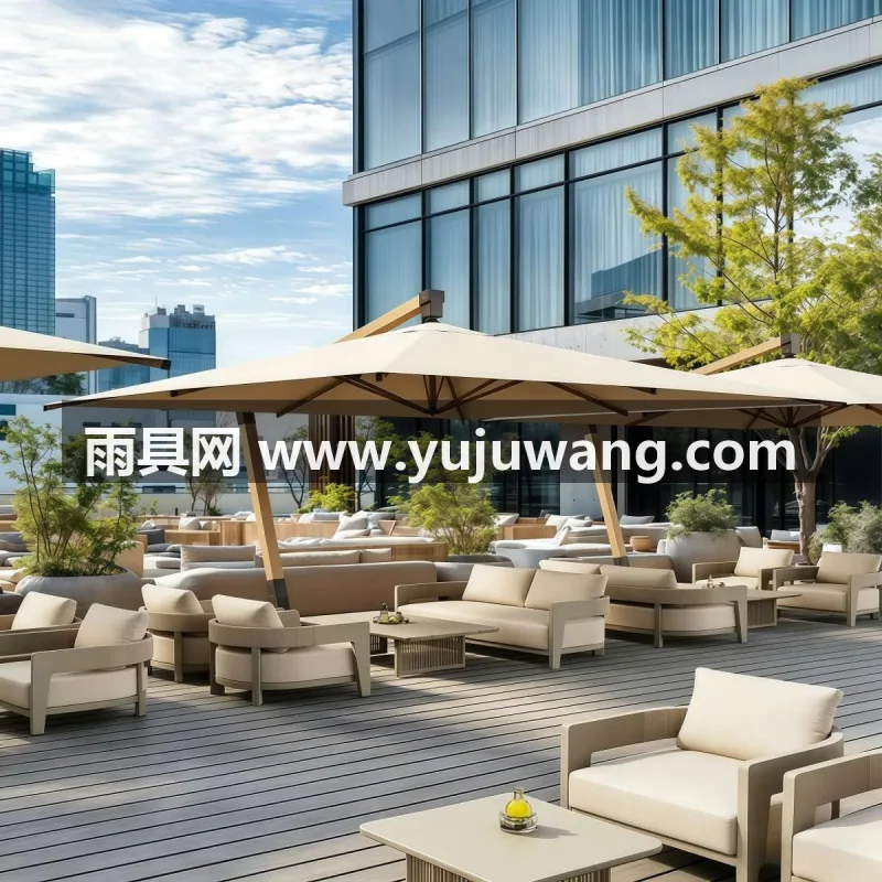 9.5cm加粗仿木纹铝合金方管 · 全铝合金伞骨 · 280g加厚纤维原液着色色织布 武汉本地大型雨伞供应链服务直供户外商用遮阳伞，专业