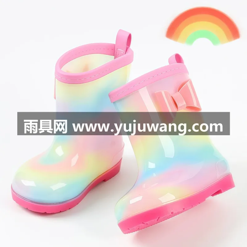 PVC材质 · 硅胶鞋底 · 防撞鞋头 武汉大型雨具供应链供货公主风女童雨鞋，专为幼儿园宝