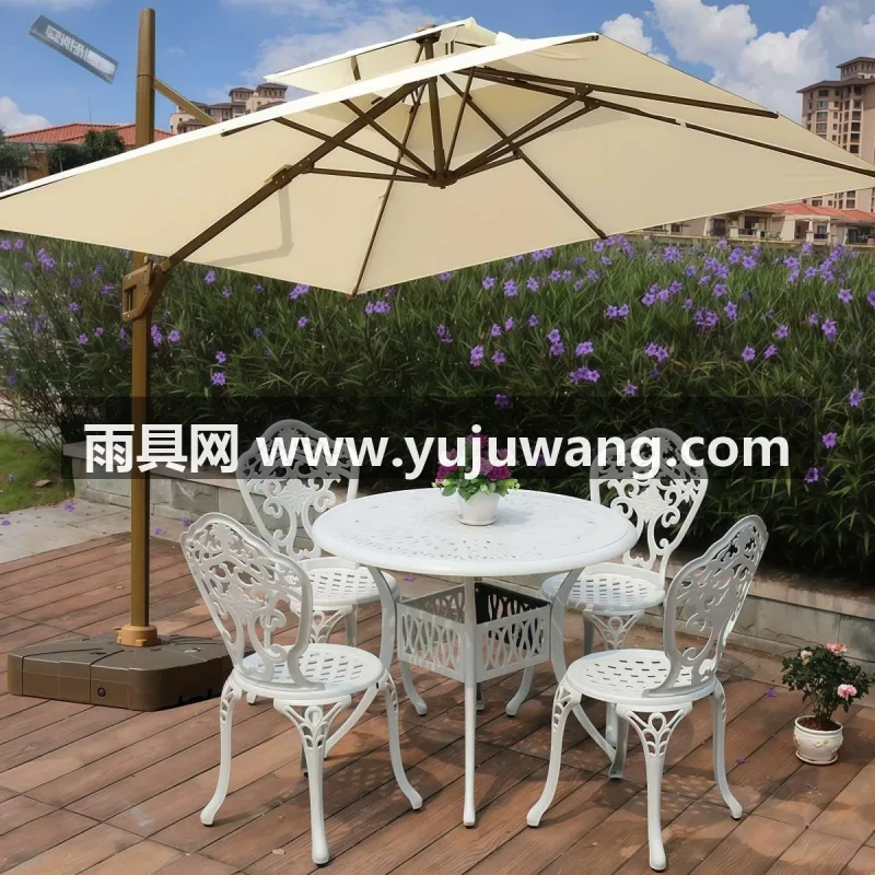 8骨高强度铝合金伞骨 · 加粗铝合金伞杆 · 250–280g密涤纶/牛津布伞面 武汉雨具供应链服务商生产咖啡厅奶茶店商用外摆遮阳灯