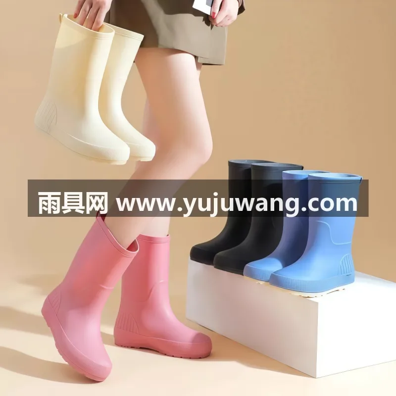 PVC材质 · 可拆卸棉套 · 波浪纹防滑纹路 武汉大型雨具供应链供货 2026 新款女士中筒雨鞋