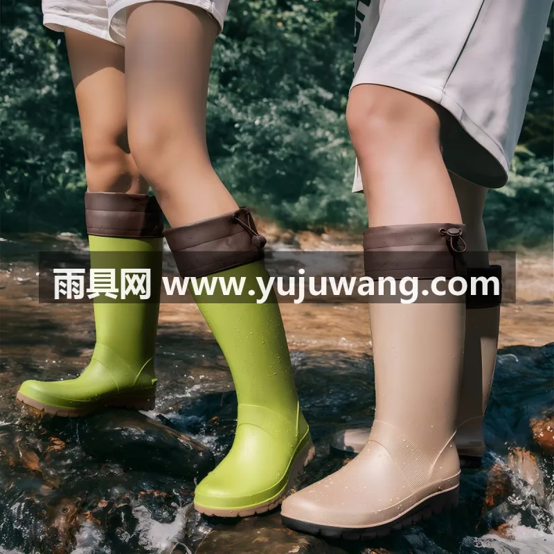 EVA材质 · 可拆卸棉套 · 皮质松紧口设计 武汉大型雨具供应链供货户外折叠情侣款雨靴，男女同款