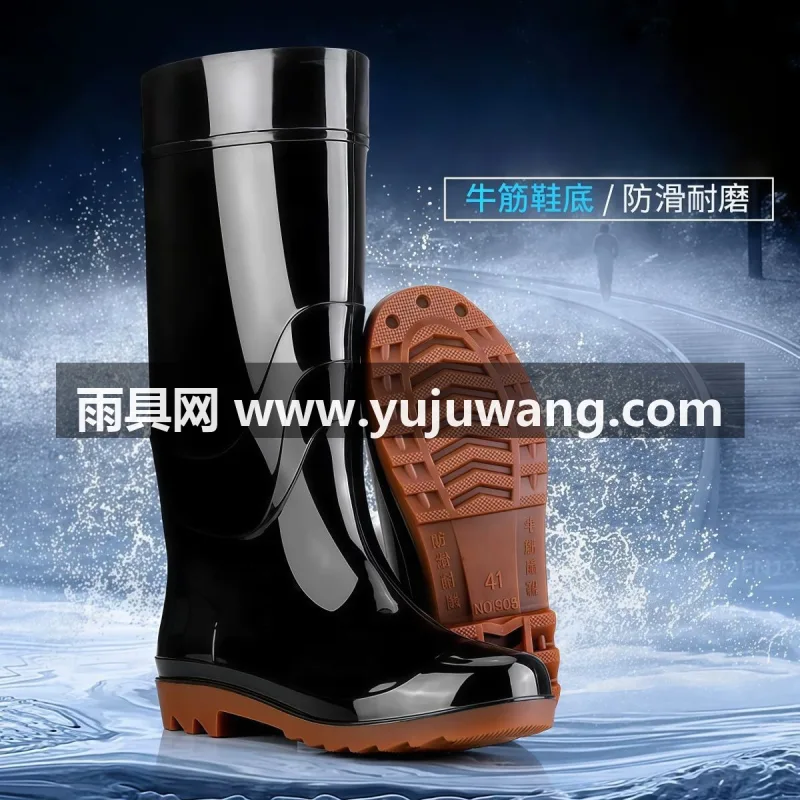 牛筋鞋底 · 一体成型 · 优质PVC材质 这款男士高筒加厚劳保雨靴，甄选优质橡胶材质打造，搭