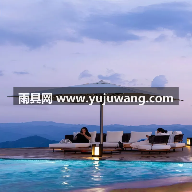 伞面加厚加密涤纶布 · 航空级铝合金伞骨 · 伞杆加粗铝合金中柱 武汉本地雨伞供应链服务生产大型落地遮阳伞，采用加厚