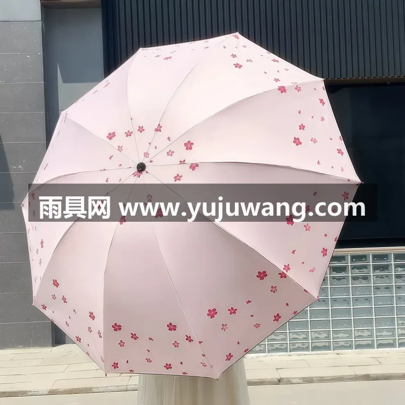 黑胶图层 · 高密拒水伞面 · 加固伞架 本品为双人晴雨两用折叠伞，武汉本土大型雨伞供应链服