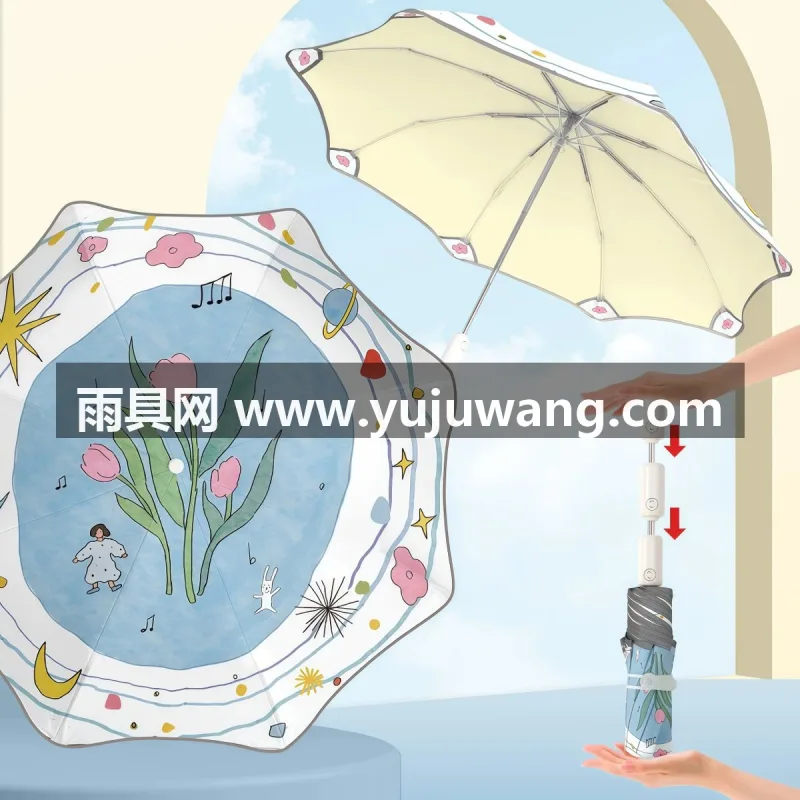 内层为彩胶全遮光防晒涂层 · 8 骨加固玻纤抗风伞骨 · 手柄为ABS防滑轻量化亲肤材质 武汉专业大型雨具生产供应链供货安全圆角晴雨伞，专为