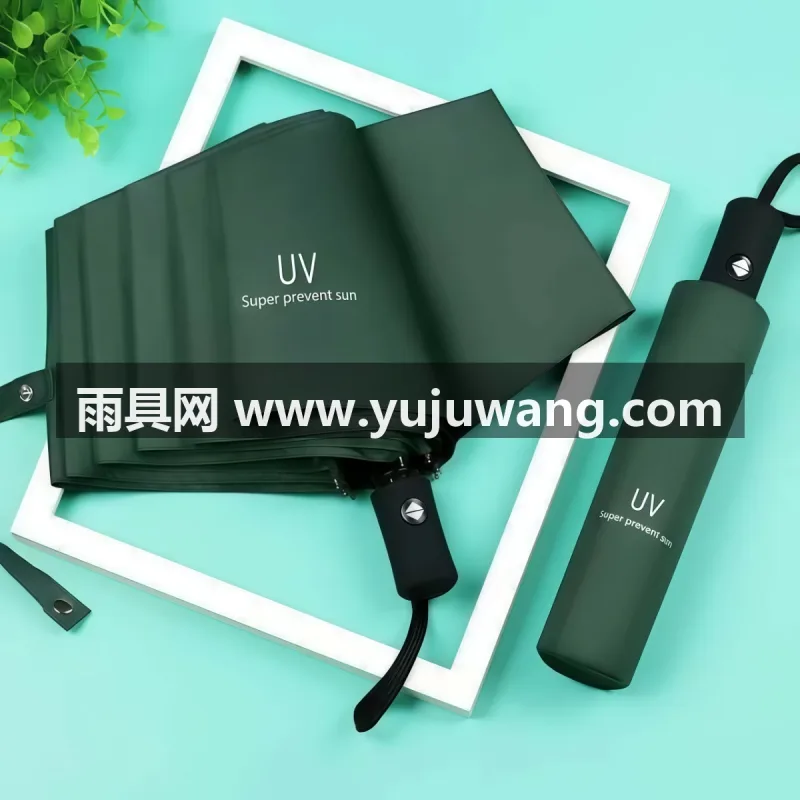 黑胶图层 · 防紫外线 · 仿生拒水 · 抗风伞骨 武汉雨具供应链服务商直供全自动晴雨两用伞，一键自动