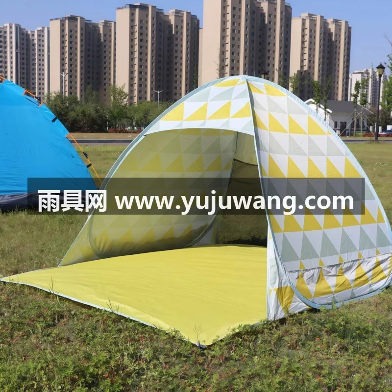 190T防水涤纶布 · 玻璃纤维杆 · 涂银翻晒布料 武汉专业雨具供应链供货免搭一秒速开沙滩帐篷，2-3